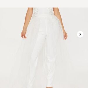 Fashion Nova White Jumpsuit with Sheer Skirt